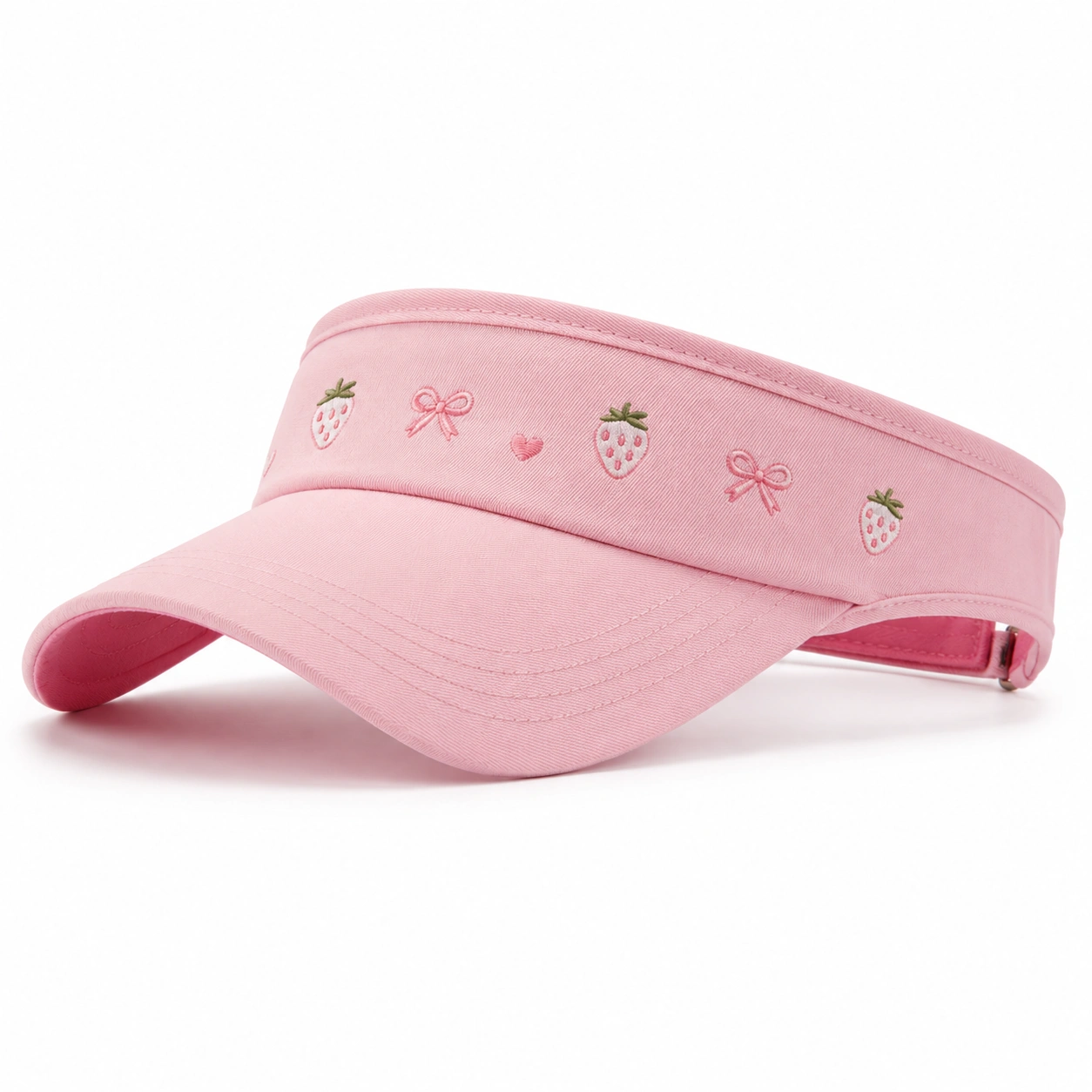 Visière rose avec broderie fraise et nœud réglable-cozyverix