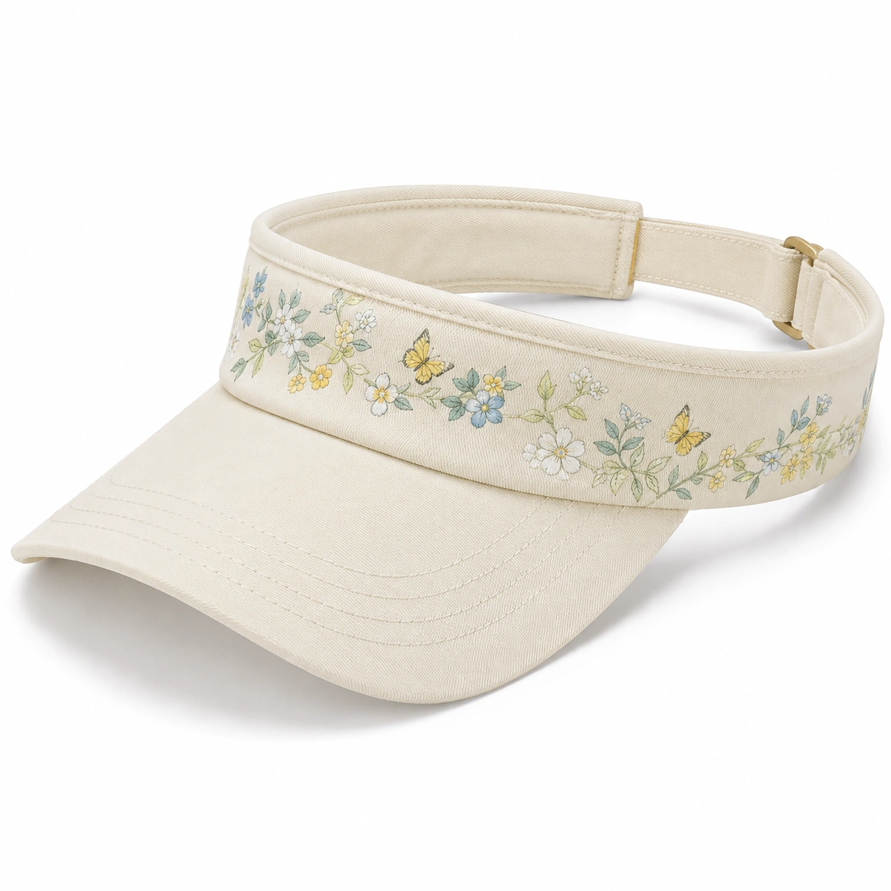 Visière brodée florale ajustable crème-cozyverix