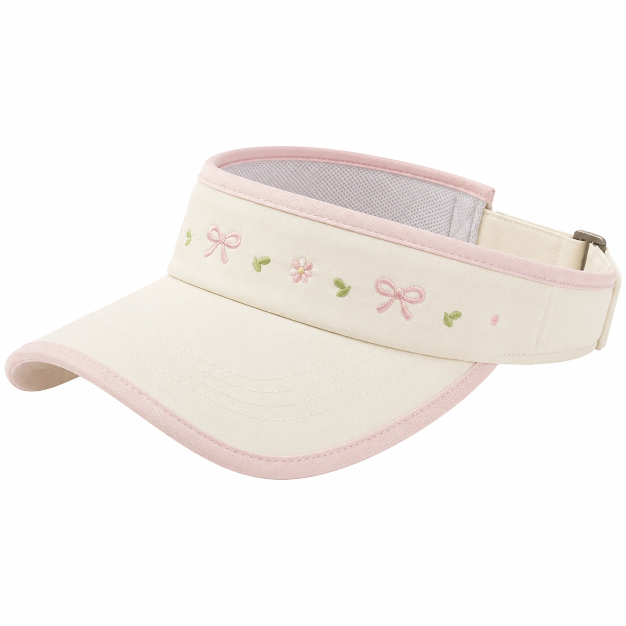 Visière de Soleil Brodée Beige et Rose avec Motifs Floraux-cozyverix