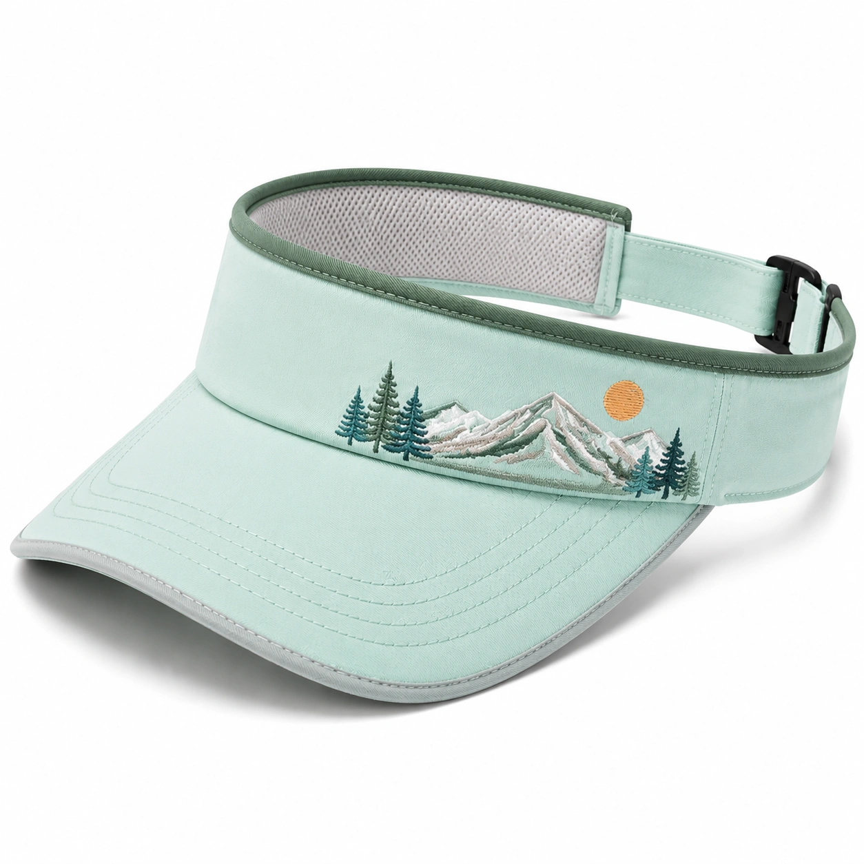 Visière de sport brodée motif montagne vert menthe-cozyverix