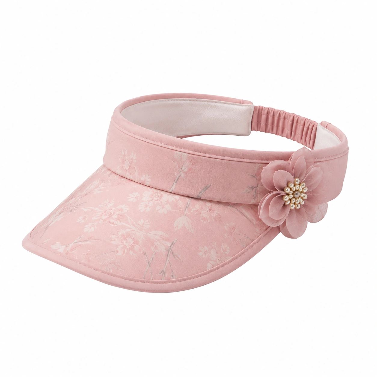 Visière rose avec fleur décorative-cozyverix