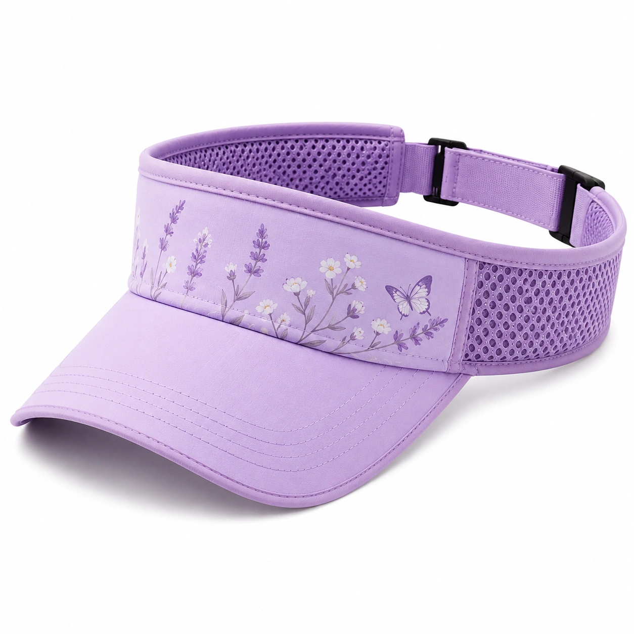 Visière de sport lavande avec motif floral et papillon-cozyverix