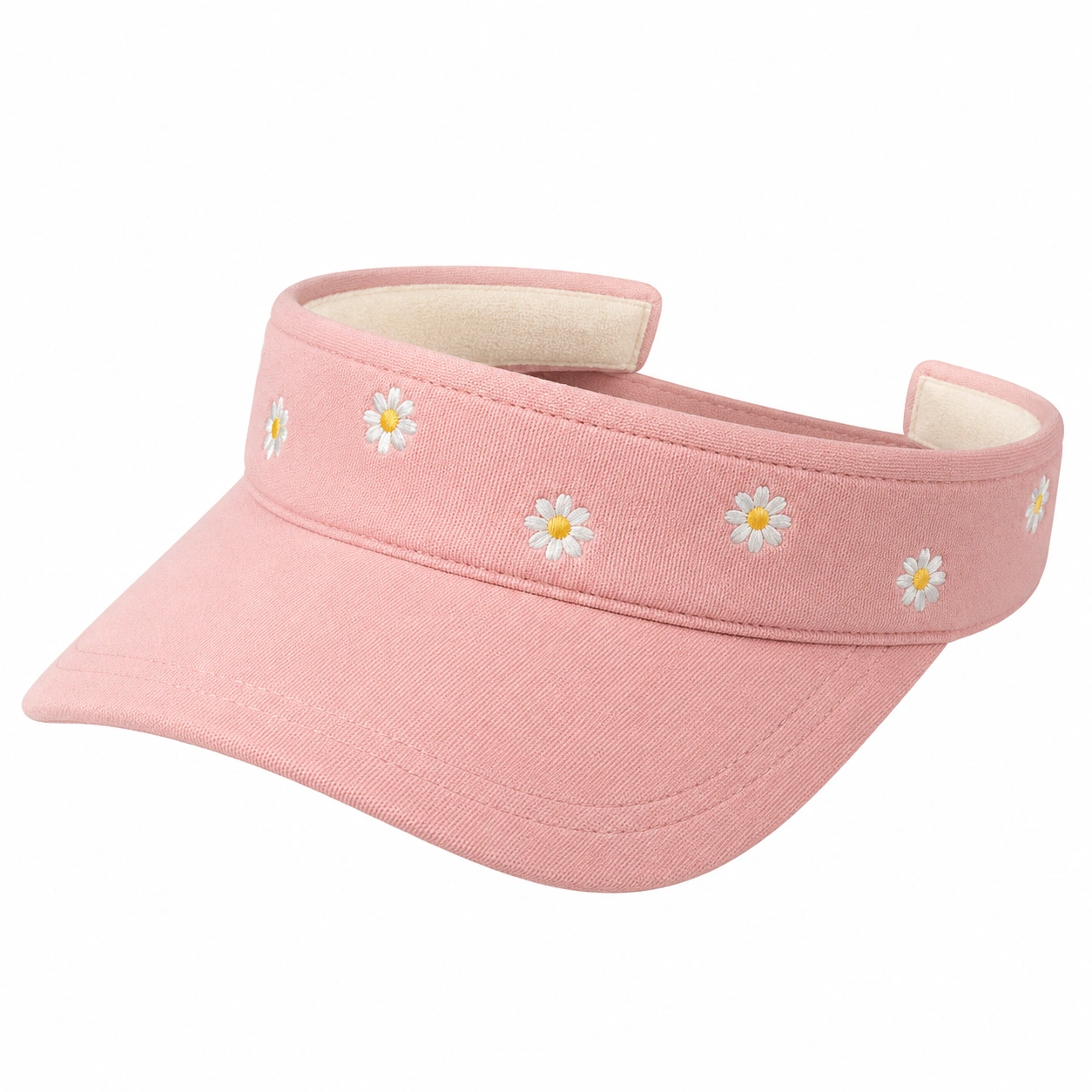 Visière de soleil rose avec marguerites brodées-cozyverix