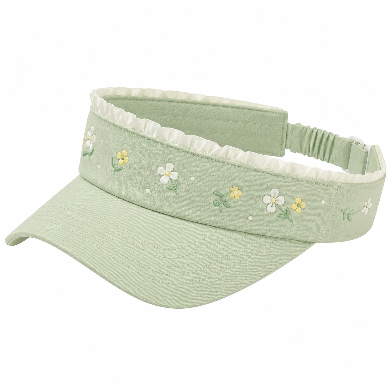 Visière de Soleil Vert Brodée Fleur Ajustable-cozyverix