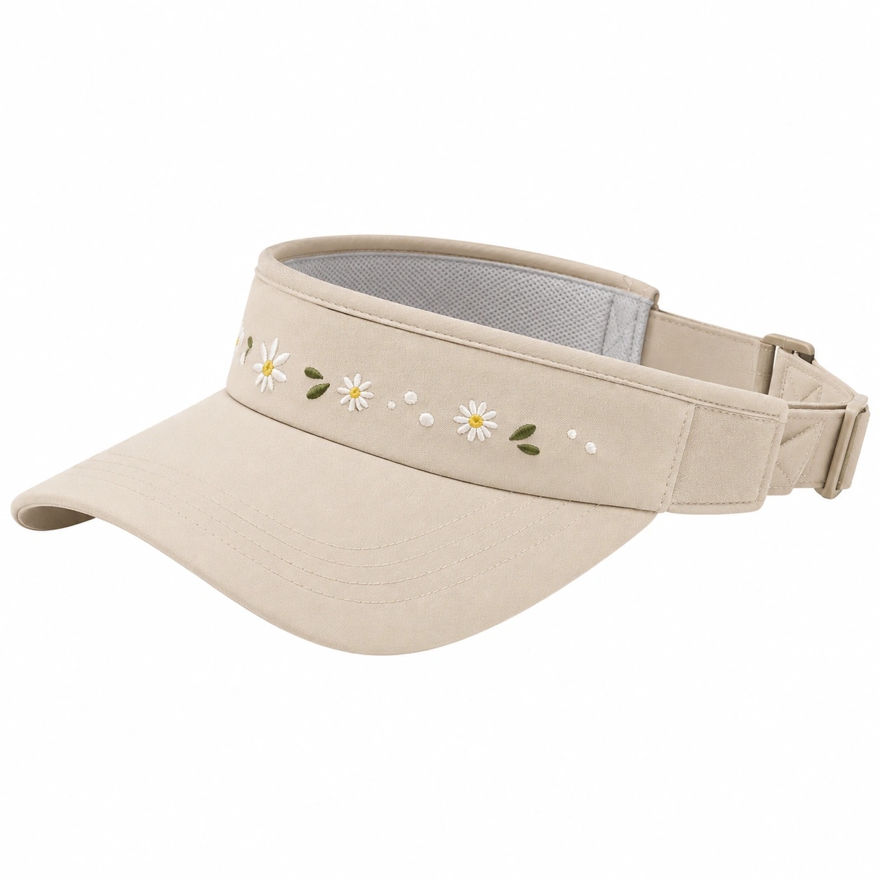 Visière brodée avec fleurs en beige-cozyverix
