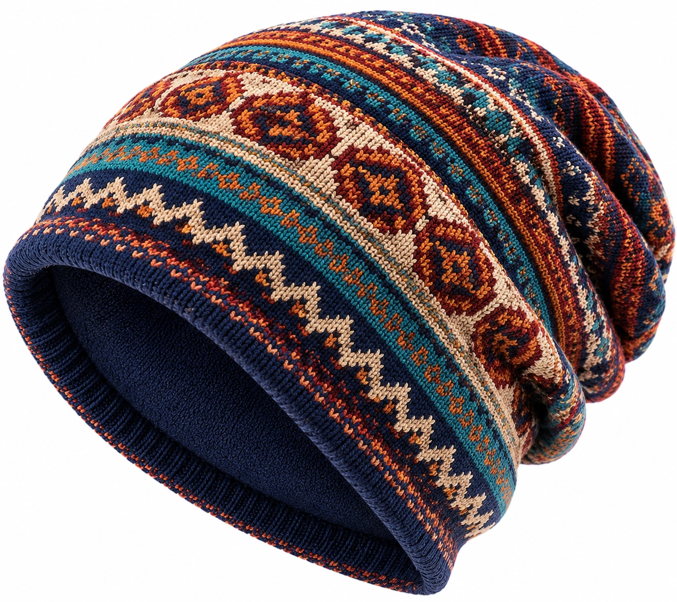 Bonnet tricoté motif ethnique multicolore-cozyverix