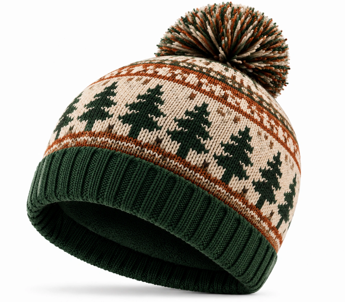 Bonnet d'hiver avec pompon et motif sapin Vert foncé/Marron-cozyverix