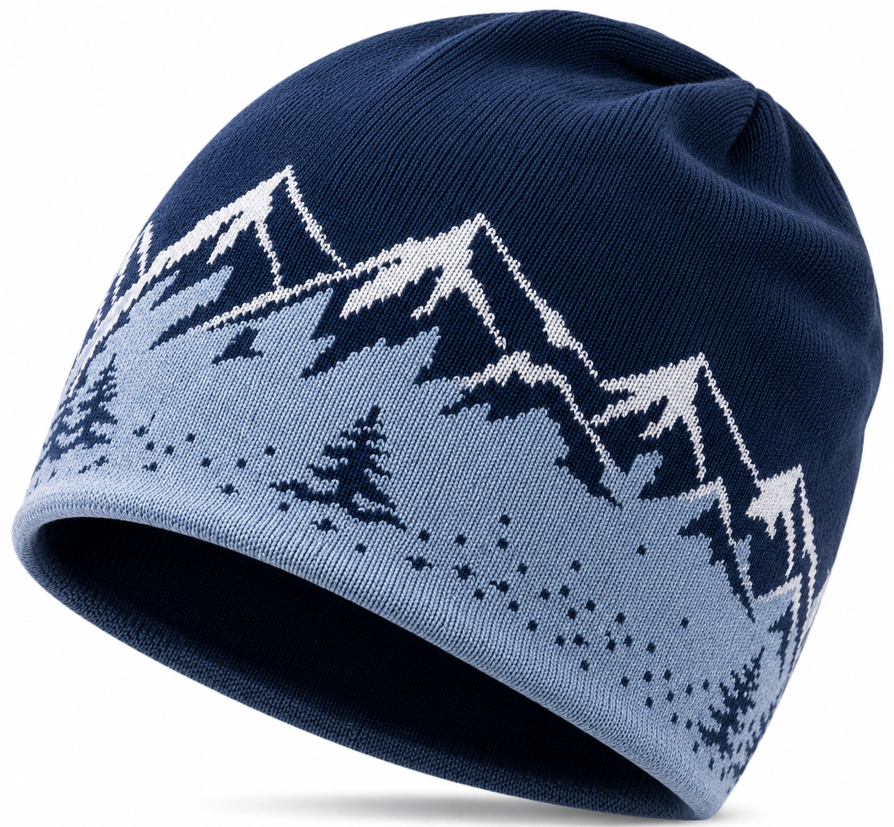 Bonnet d'Hiver Motif Montagne Bleu Marine-cozyverix