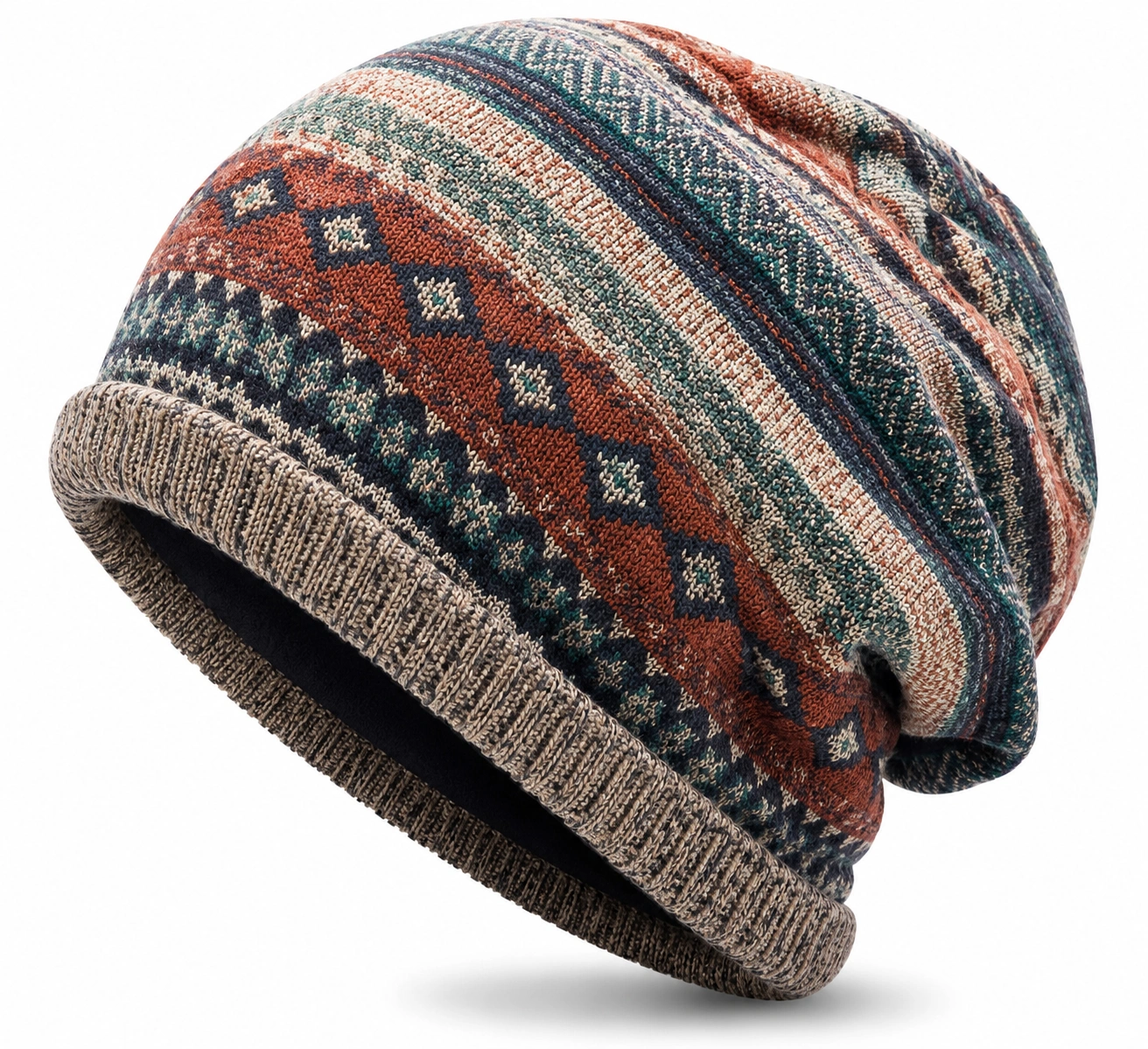 Bonnet d'hiver en tricot motifs ethniques multicolores-cozyverix