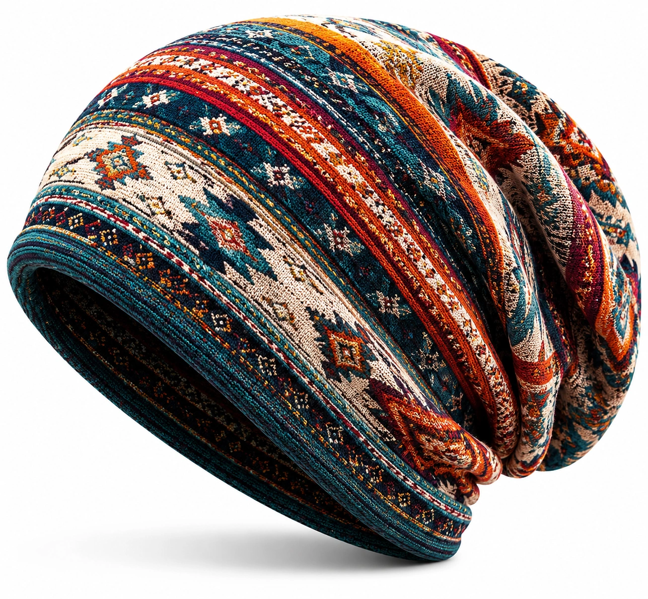 Bonnet Ethnique à Motifs Multicolores-cozyverix