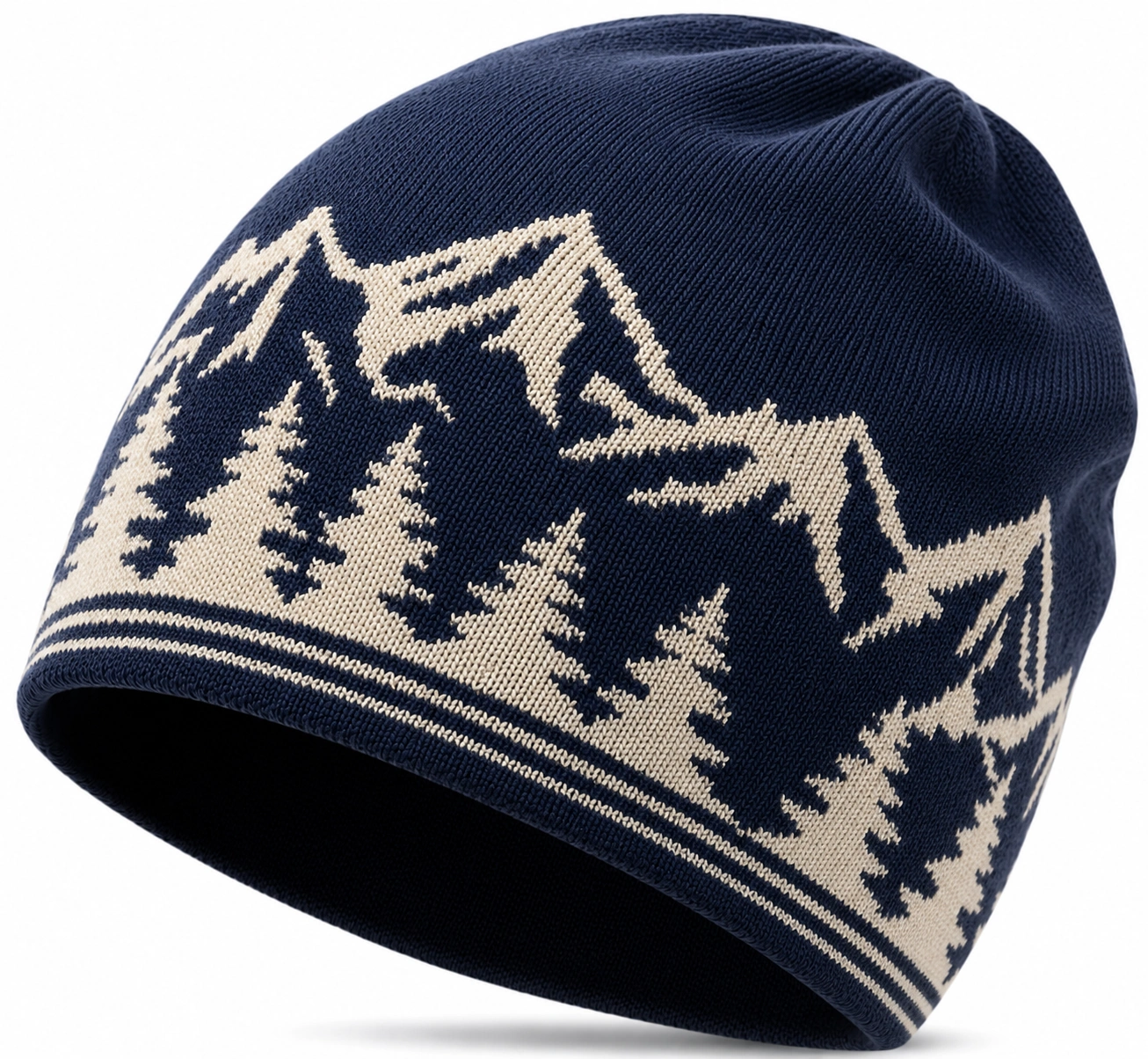 Bonnet d'hiver motif montagne bleu et beige-cozyverix