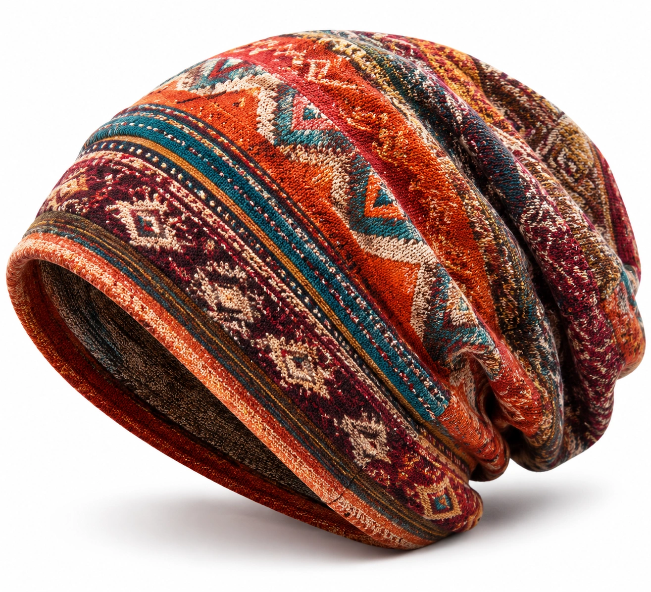 Bonnet Beanie Motif Ethnique Multicolore pour Hiver-cozyverix