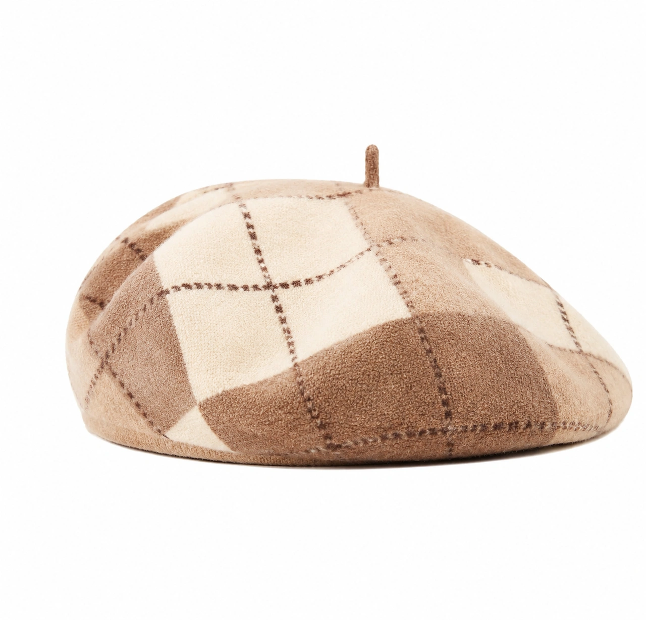 Béret à damiers marron et beige-cozyverix