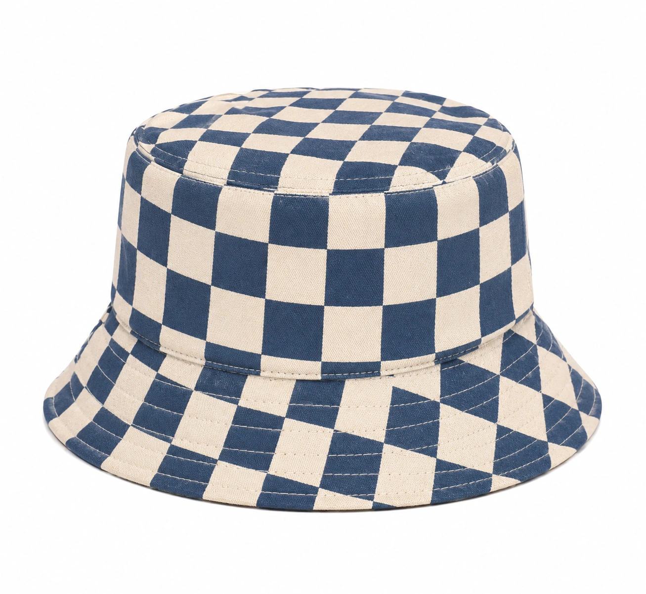 Chapeau bob à carreaux bleu et beige-cozyverix