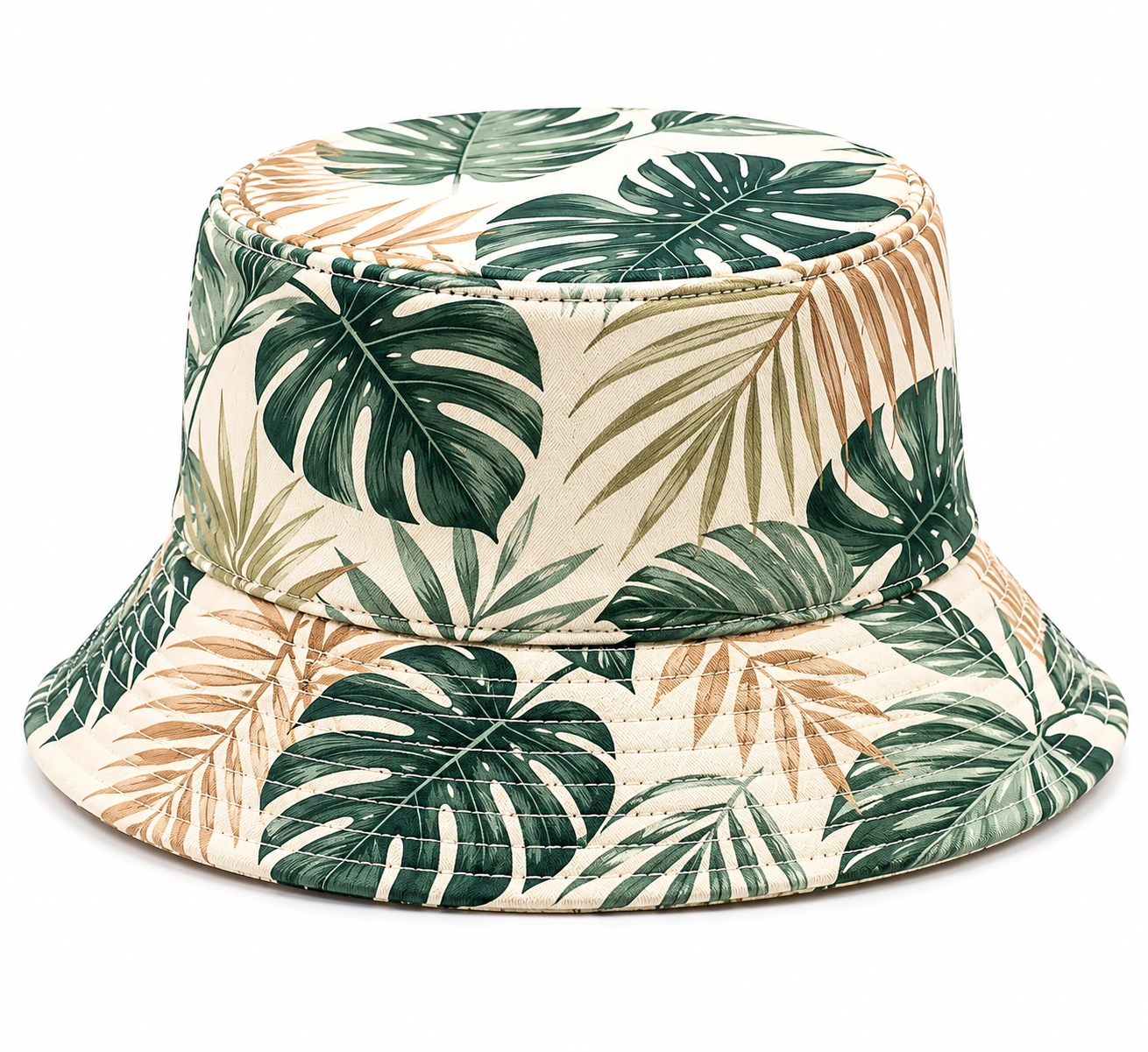 Chapeau Bob Tropical avec Feuilles Vertes et Béiges-cozyverix