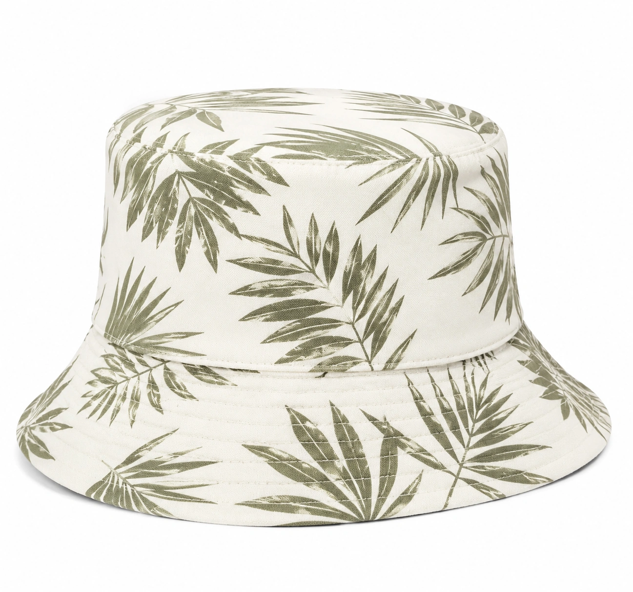 Chapeau Bob à Motif Feuilles Vertes et Blanches-cozyverix