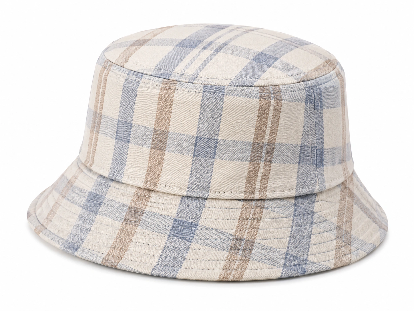 Chapeau Bob à Carreaux Beige et Bleu-cozyverix