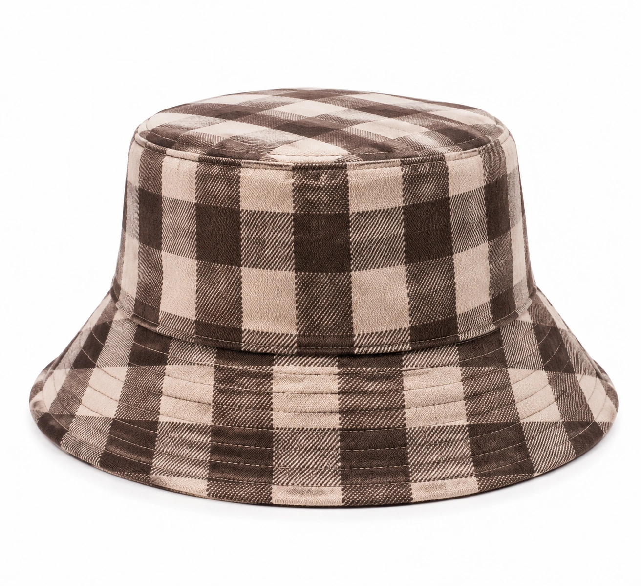 Chapeau bob à carreaux marron et beige classique-cozyverix