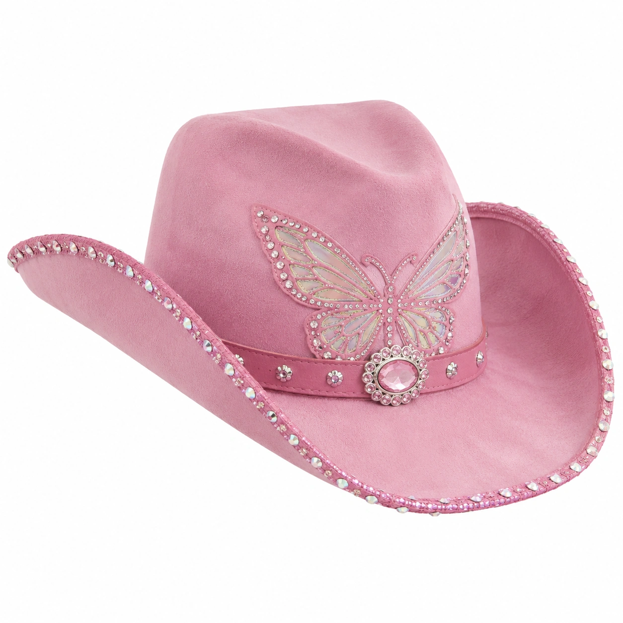 Chapeau Cowboy Papillon Strass Rose Éclatant-cozyverix