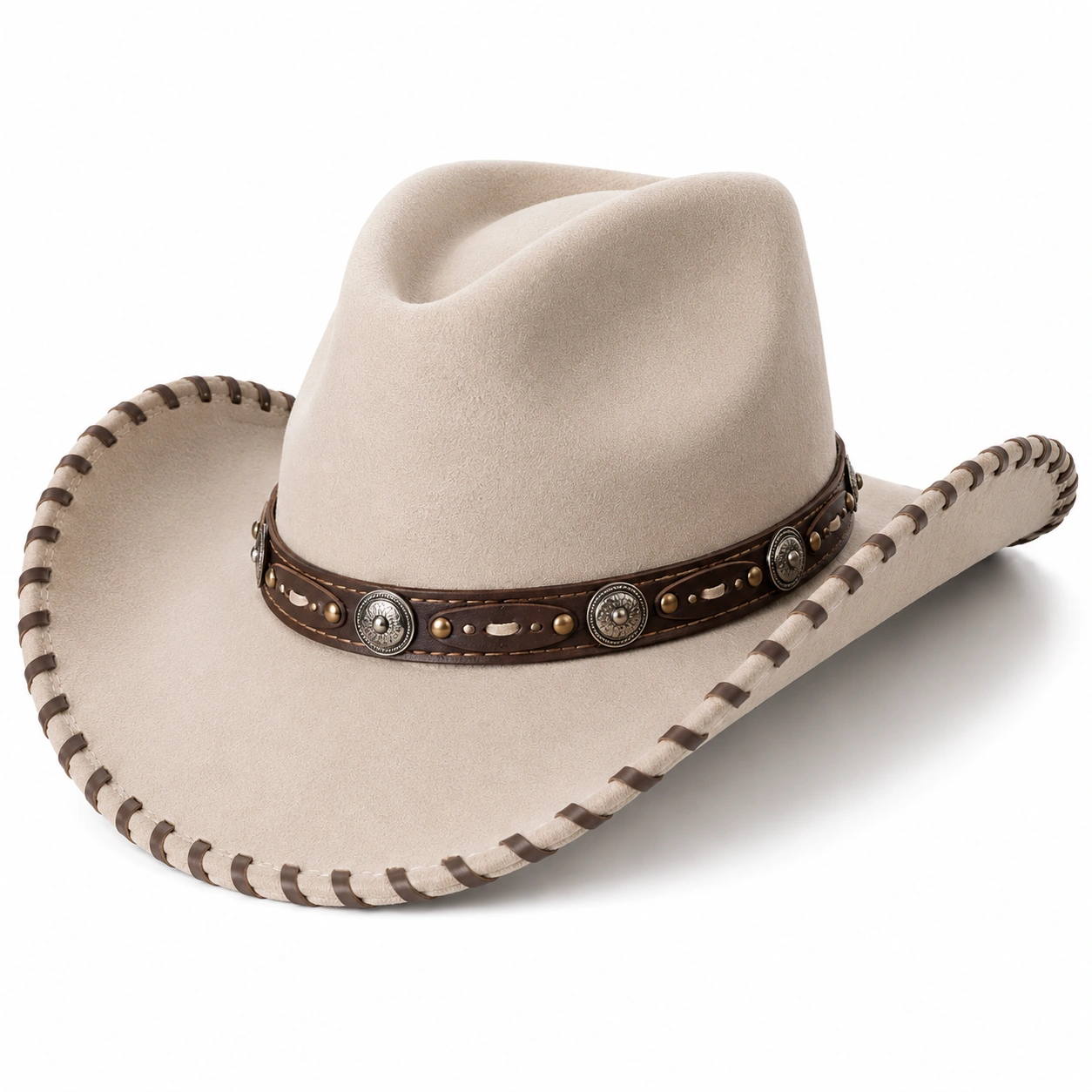 Chapeau Cowboy Beige avec Bordure et Bandoulière Marron-cozyverix