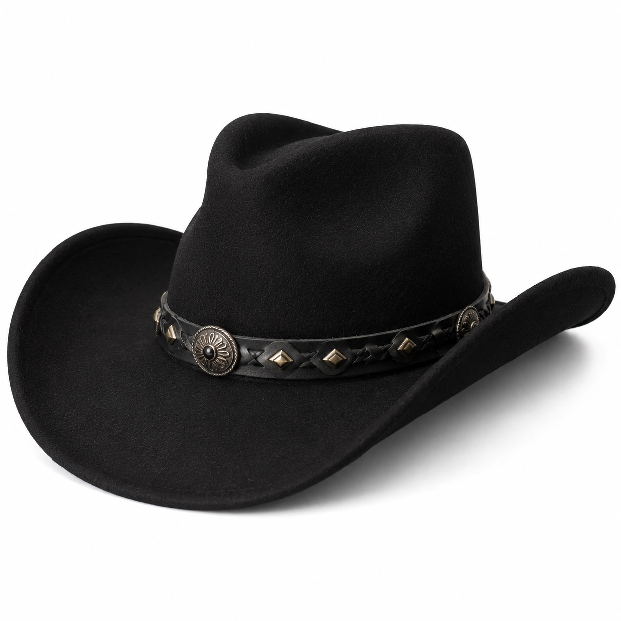 Chapeau Western Noir avec Éléments Décoratifs-cozyverix