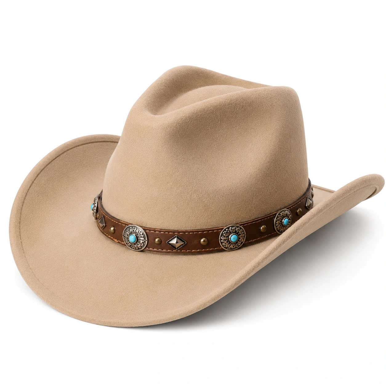 Chapeau Cowboy Beige avec Bande Décorative-cozyverix