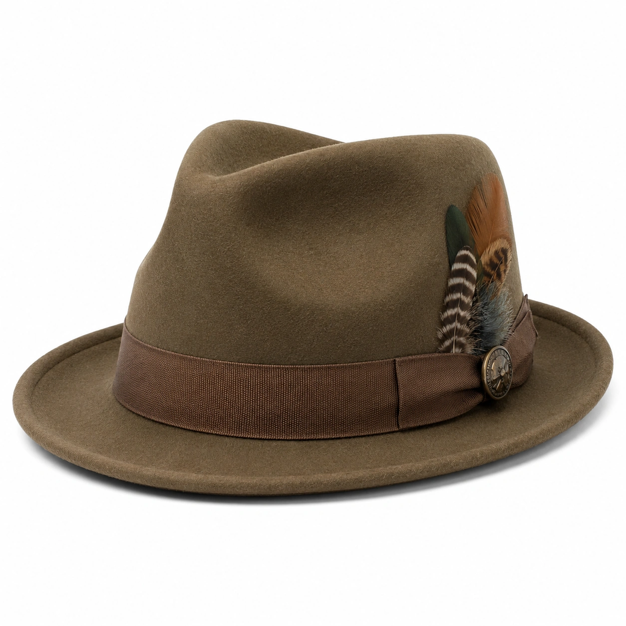 Chapeau Fedora Marron avec Plumes Décoratives-cozyverix