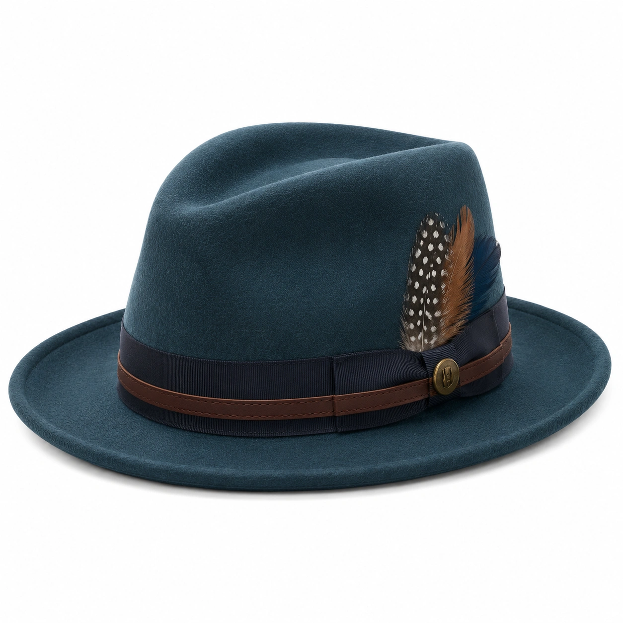 Chapeau Fedora Bleu avec Plumes Élégantes-cozyverix