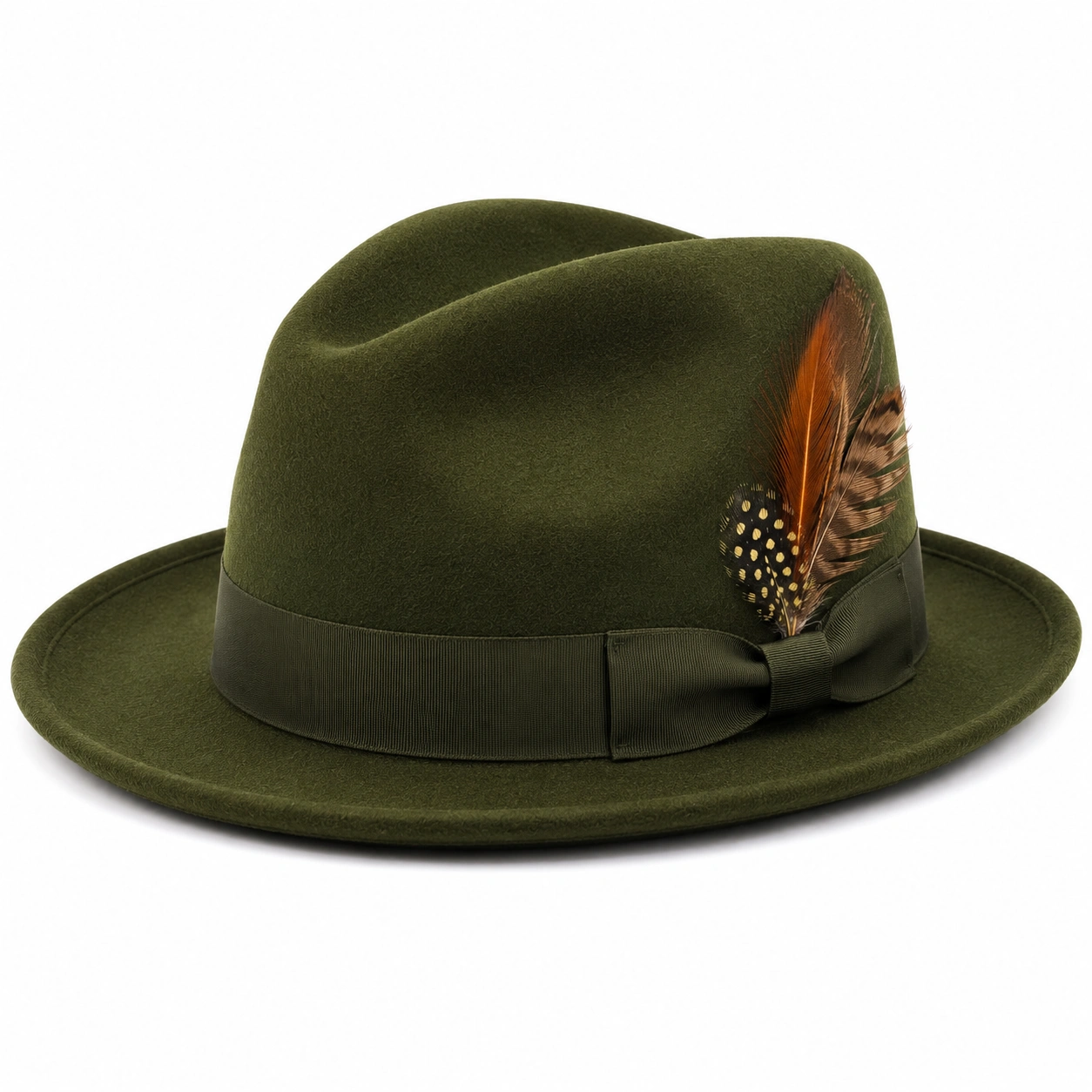 Chapeau Fedora Vert avec Plume Élégante-cozyverix
