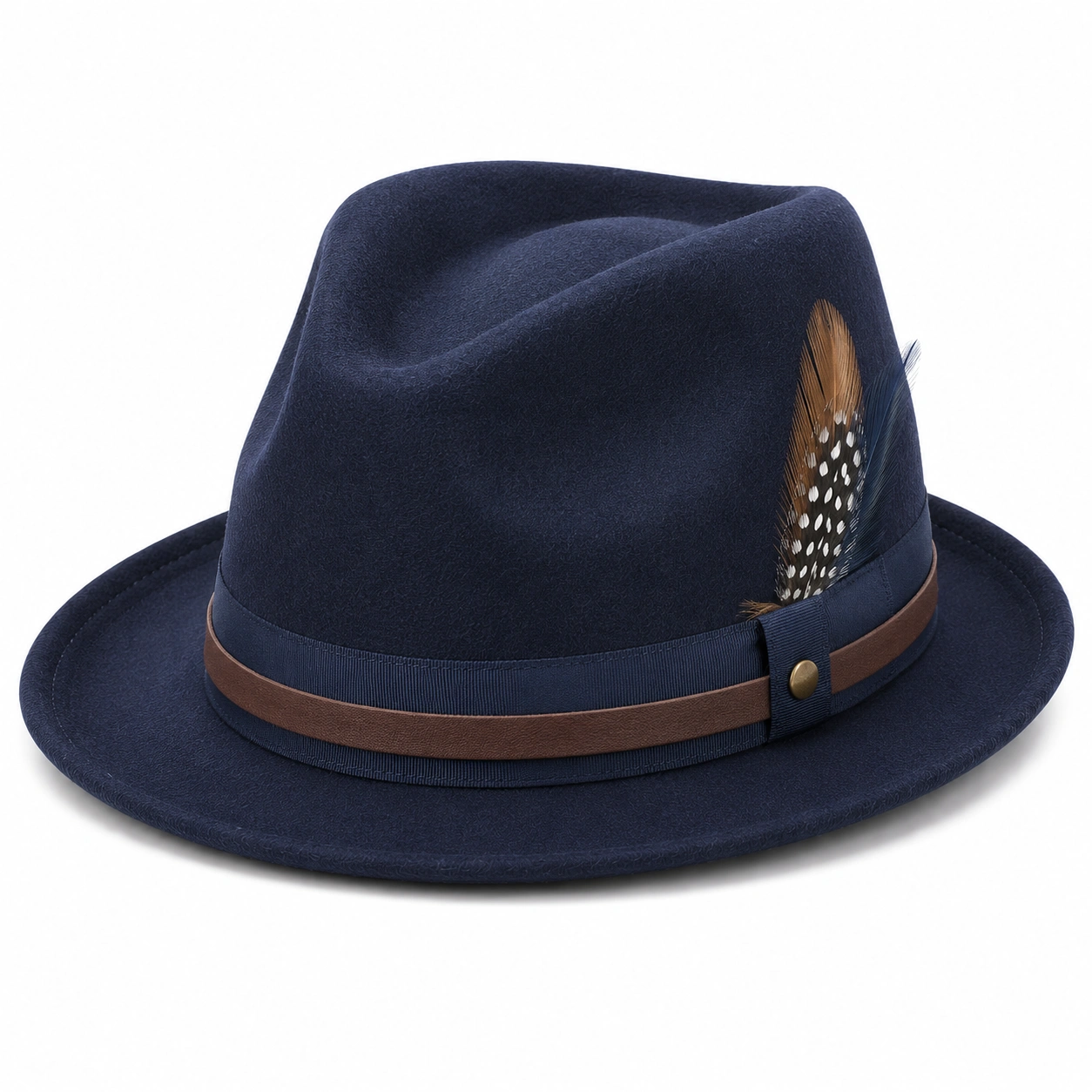 Chapeau Fedora Bleu avec Plume Décorative-cozyverix