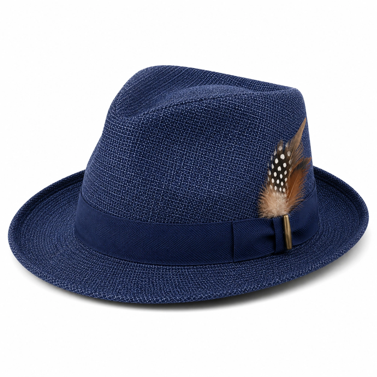 Chapeau Fedora Bleu Marine avec Plume Décorative-cozyverix