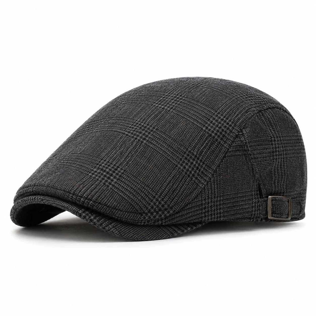 Casquette Plate à Carreaux Réglable Gris Foncé-cozyverix