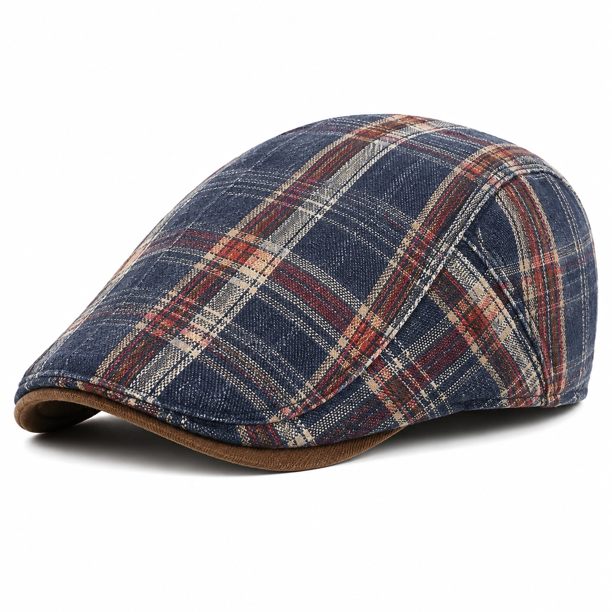 Casquette Plate à Carreaux Bleu et Rouge-cozyverix