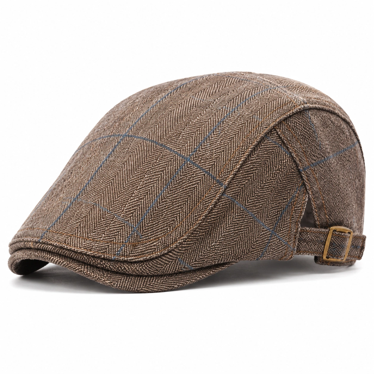 Casquette plate réglable à carreaux marron-cozyverix