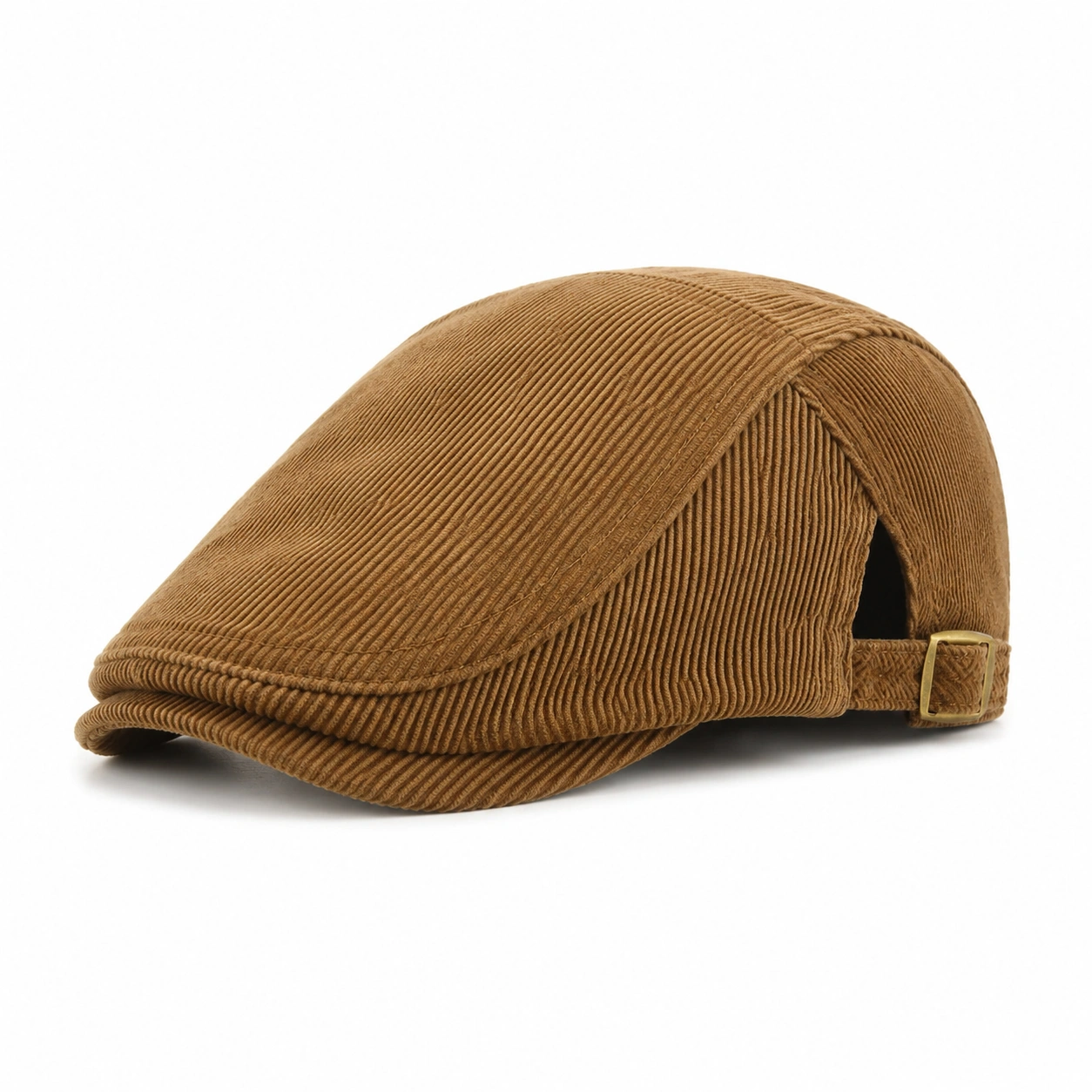 Casquette plate ajustable en velours côtelé marron-cozyverix