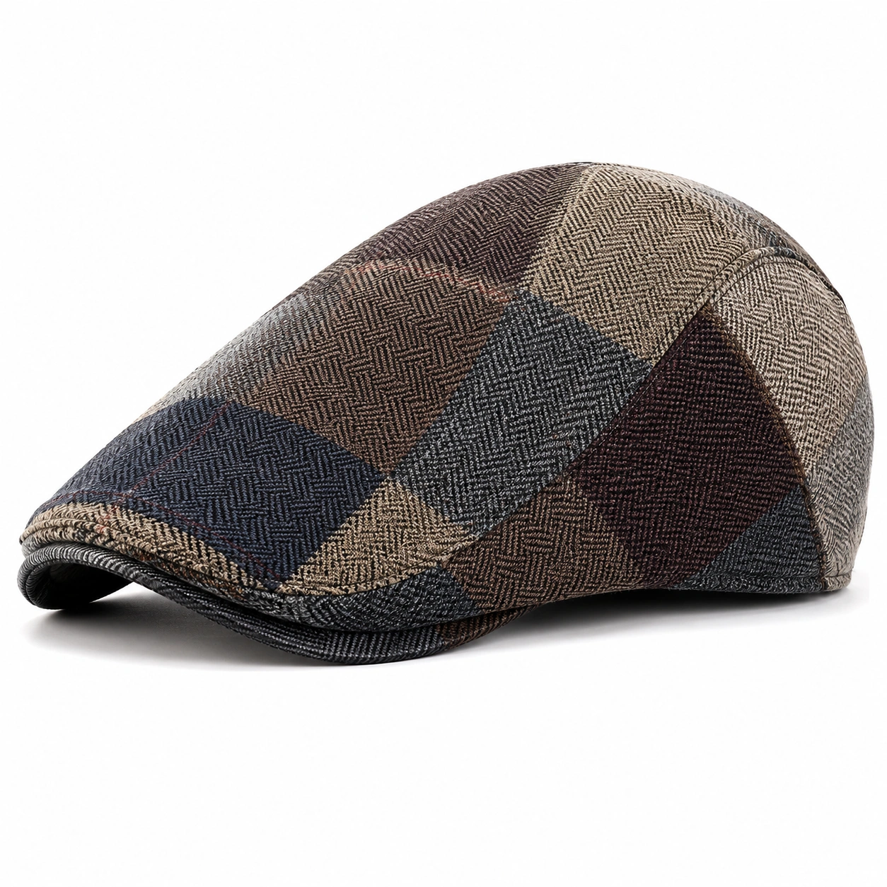 Casquette plate à carreaux marron et gris-cozyverix