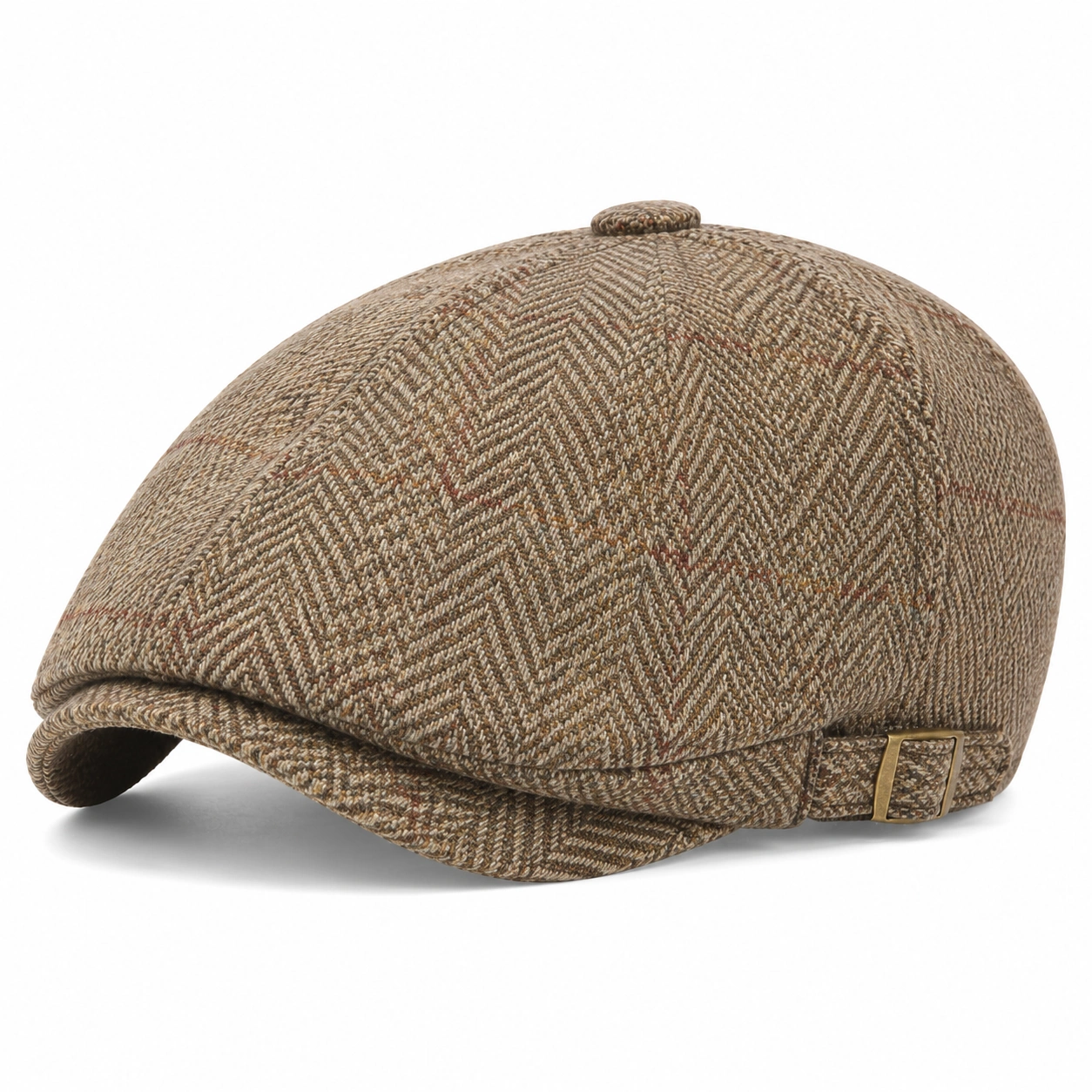 Casquette Plate en Tweed Marron avec Languette Réglable-cozyverix