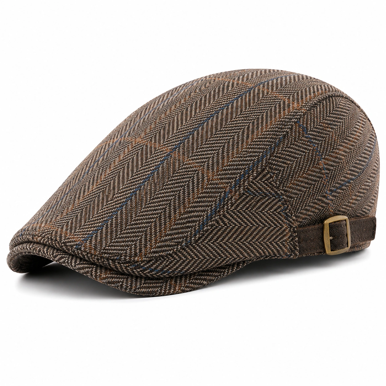 Casquette Plate Classique à Chevrons Marron-cozyverix