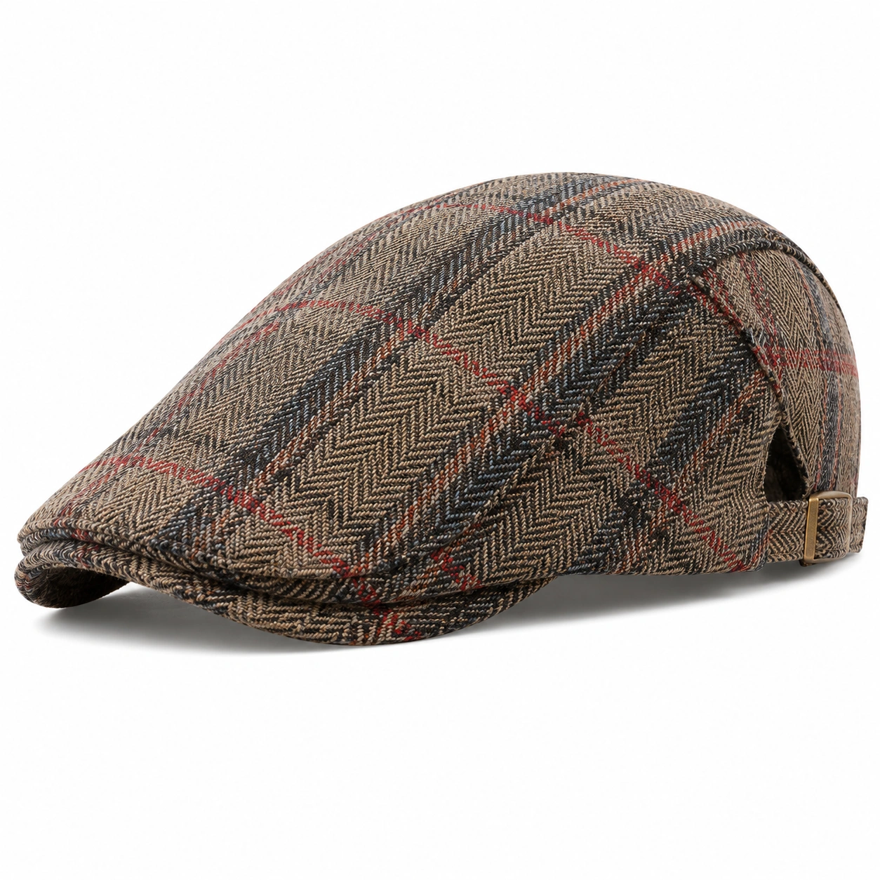 Casquette Plate à Carreaux Marron-cozyverix