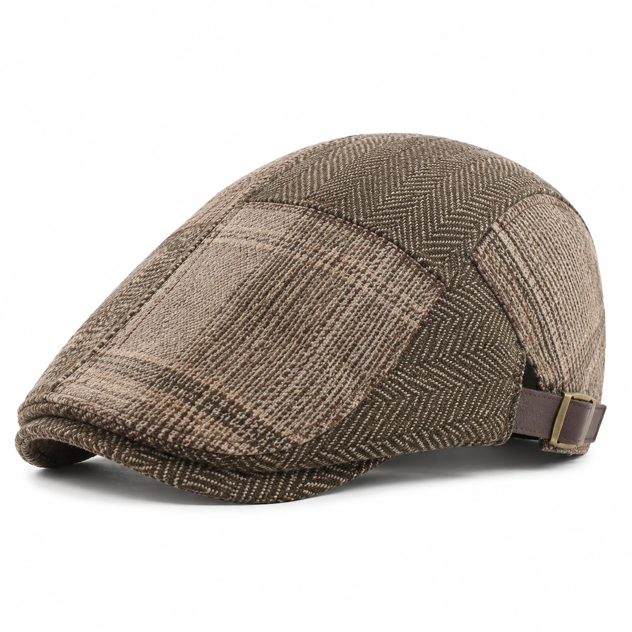 Casquette Plate Réglable à Carreaux Marron-cozyverix
