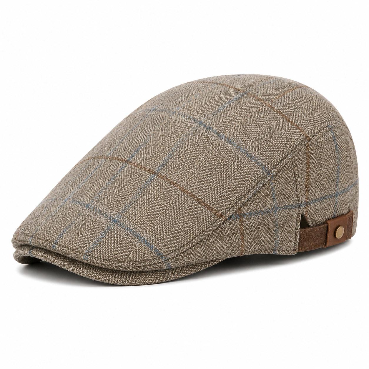 Casquette plate pour homme en motif à carreaux marron-cozyverix