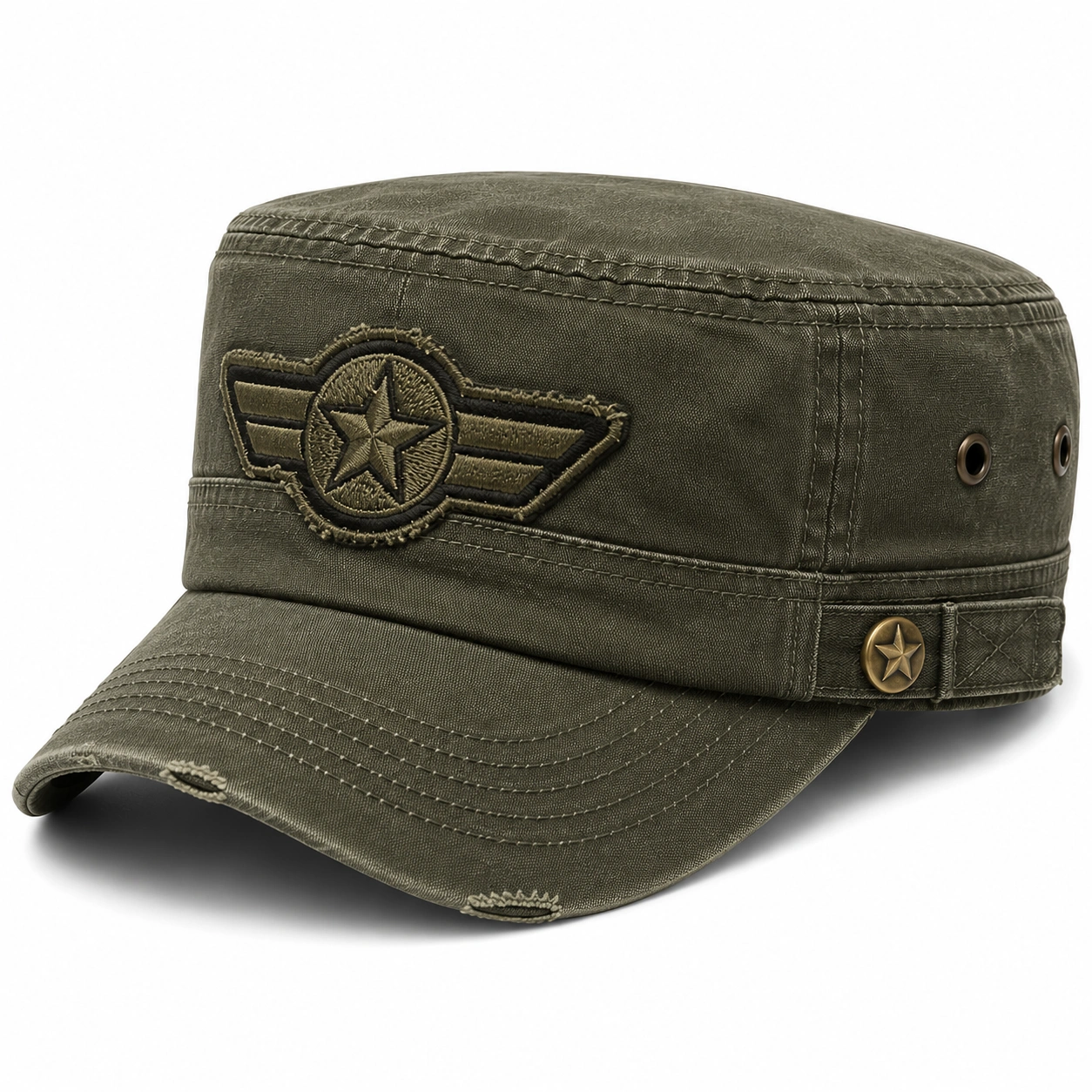 Casquette militaire kaki avec broderie étoile-cozyverix