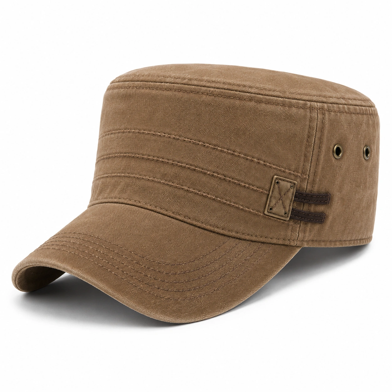 Casquette militaire marron ajustable avec œillets de ventilation-cozyverix