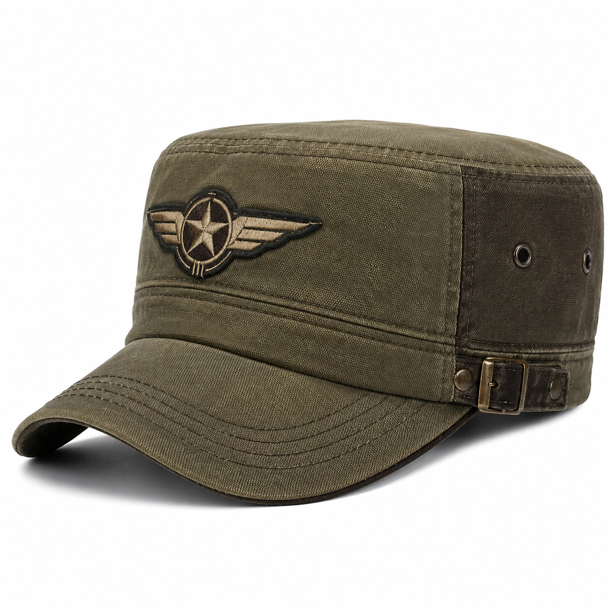Casquette militaire vintage kaki avec broderie ajustable-cozyverix