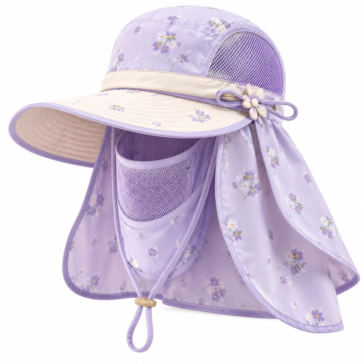 Chapeau de soleil à large bord avec protection faciale lavande-ulqorvexi