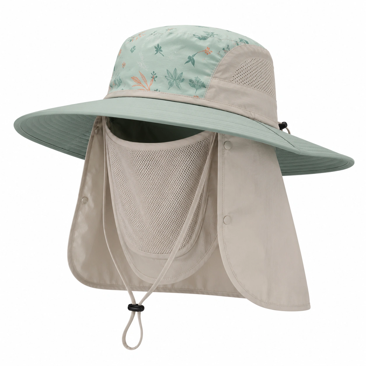 Chapeau de Soleil avec Protection Visage et Cou Motifs Floraux-ulqorvexi