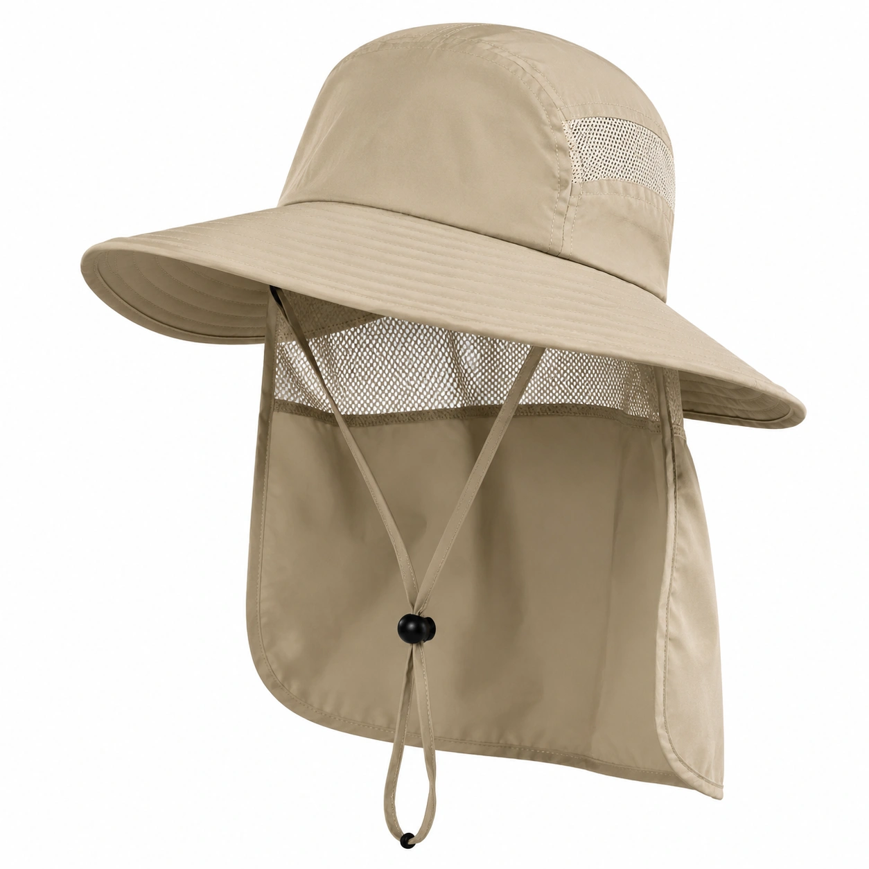 Chapeau de Randonnée Anti-UV avec Protection Nuque et Ventilation Beige-ulqorvexi
