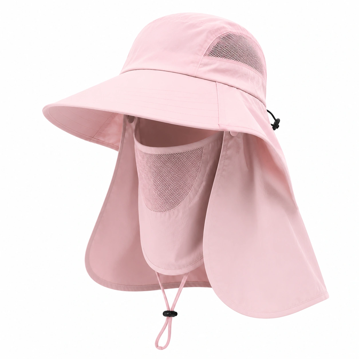 Chapeau de Soleil Anti-UV avec Visière et Voile Rose-ulqorvexi