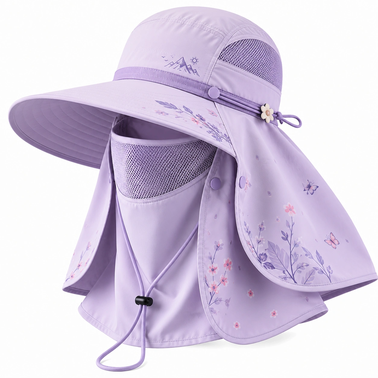 Chapeau de Randonnée Anti-UV Lavande avec Protection Visage et Nuque-ulqorvexi