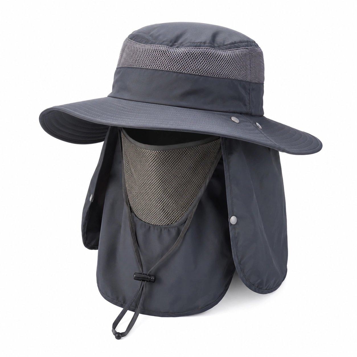 Chapeau de Soleil avec Protection Visage et Nuque Anti-UV Gris-ulqorvexi